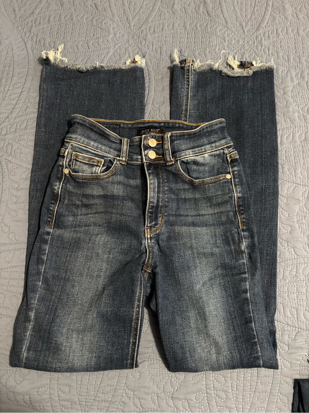 Judy Blue Dark Blue High Waist Vintage Frayed Hem Ankle Jeans
